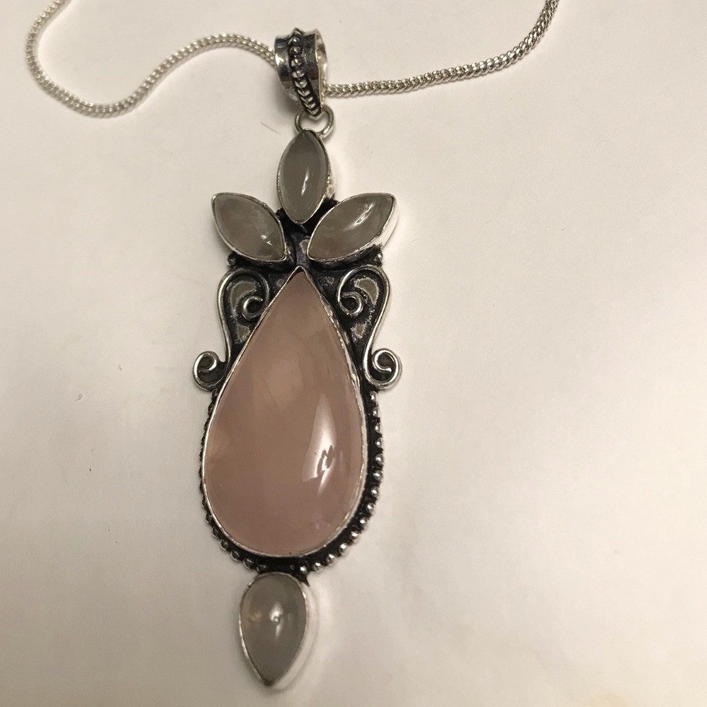 Rose Quartz Stamped 925 Sterling Silver Necklace